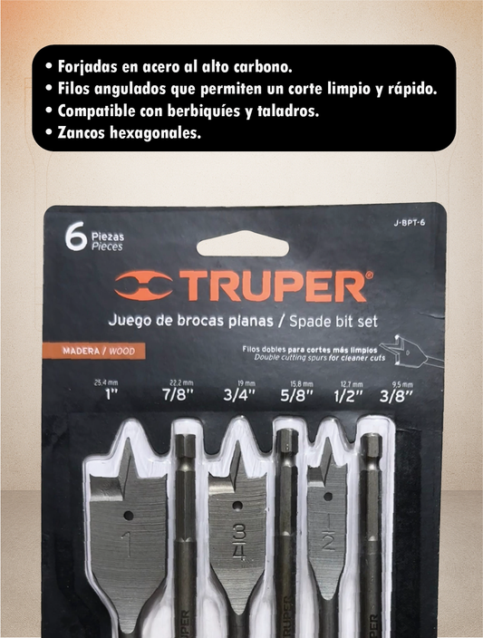 Juego de Brocas p/Madera tipo Espada – 6 Pzs – Truper