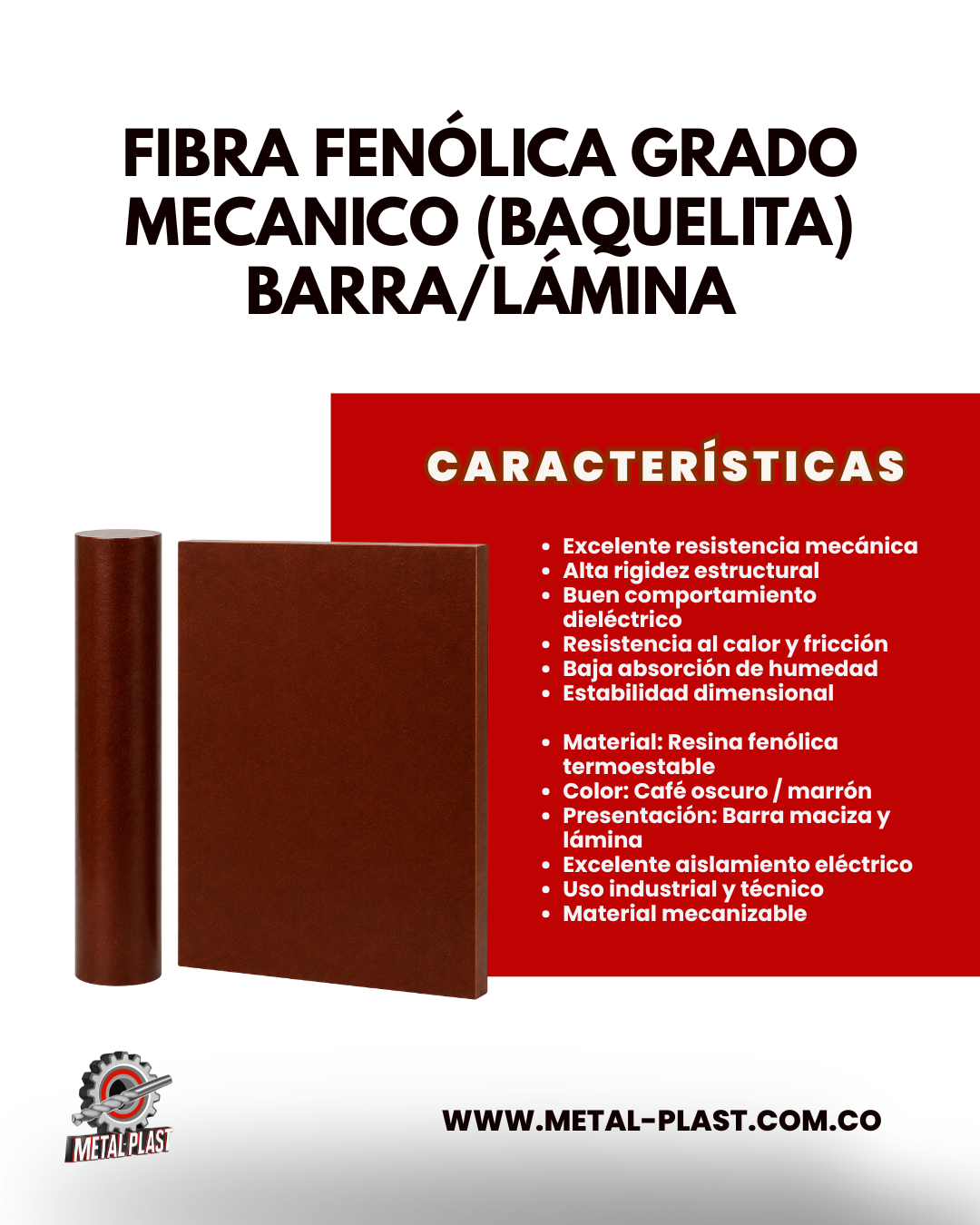 Fibra Fenólica Grado Mecánico (baquelita) - Barra/Lámina - Plast