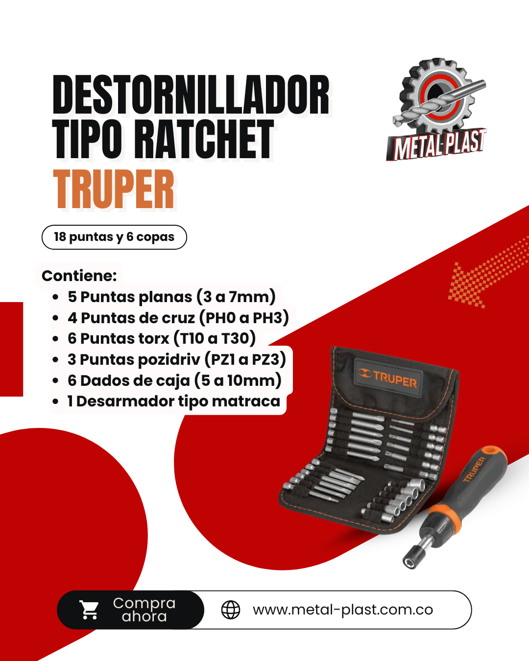 Destornillador Tipo Ratchet con 18 Puntas y 6 Copas - Truper