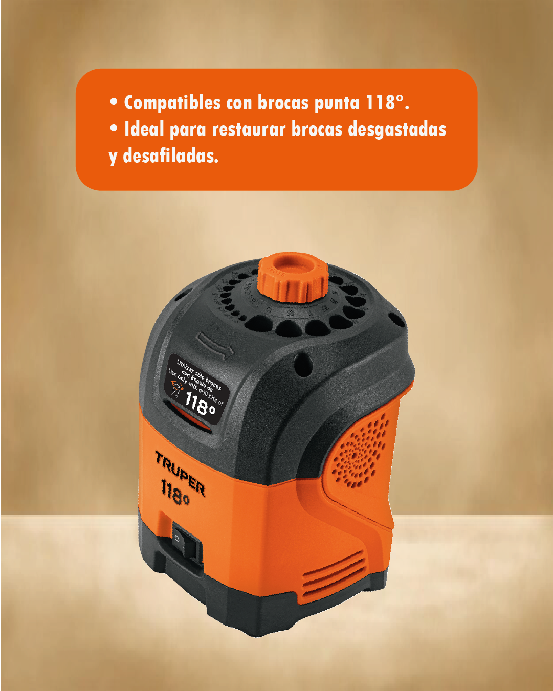Afilador de Brocas 1/8" a 1/2" 118° – 100W – Truper