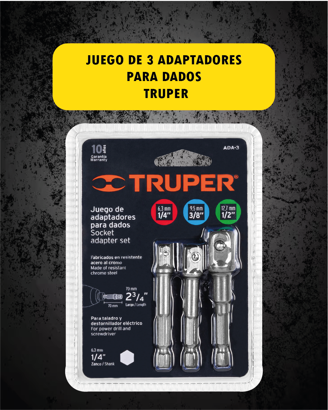Juego de 3 Adaptadores para Dados – Truper