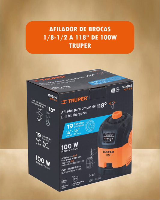 Afilador de Brocas 1/8" a 1/2" 118° – 100W – Truper