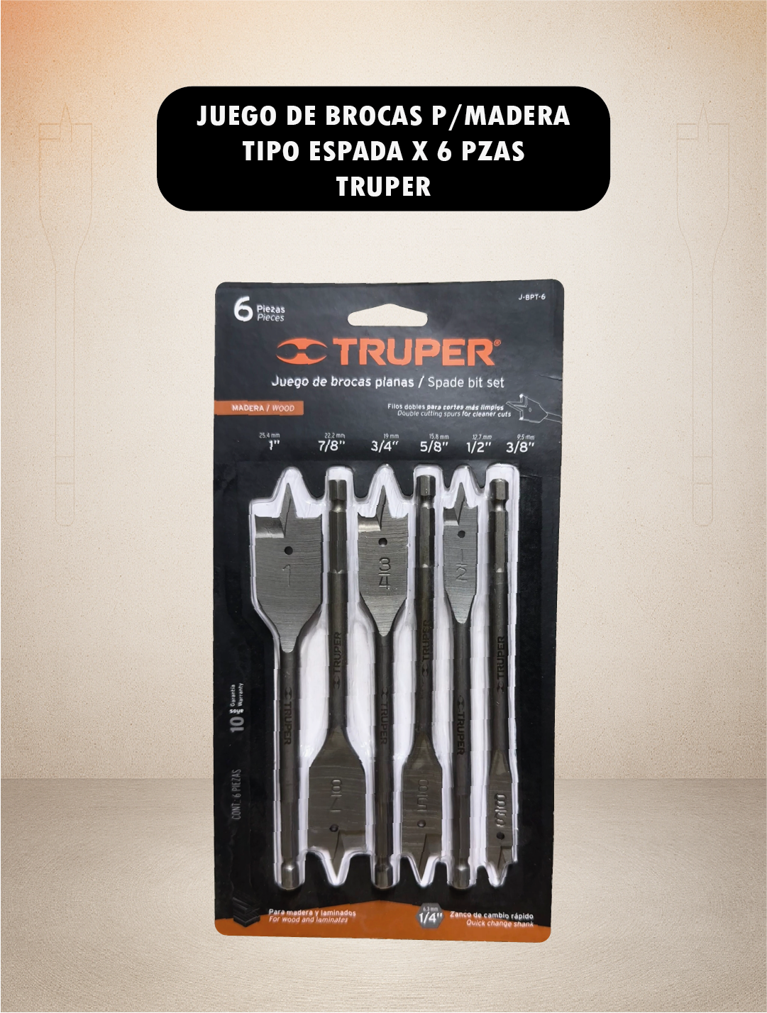 Juego de Brocas p/Madera tipo Espada – 6 Pzs  – Truper