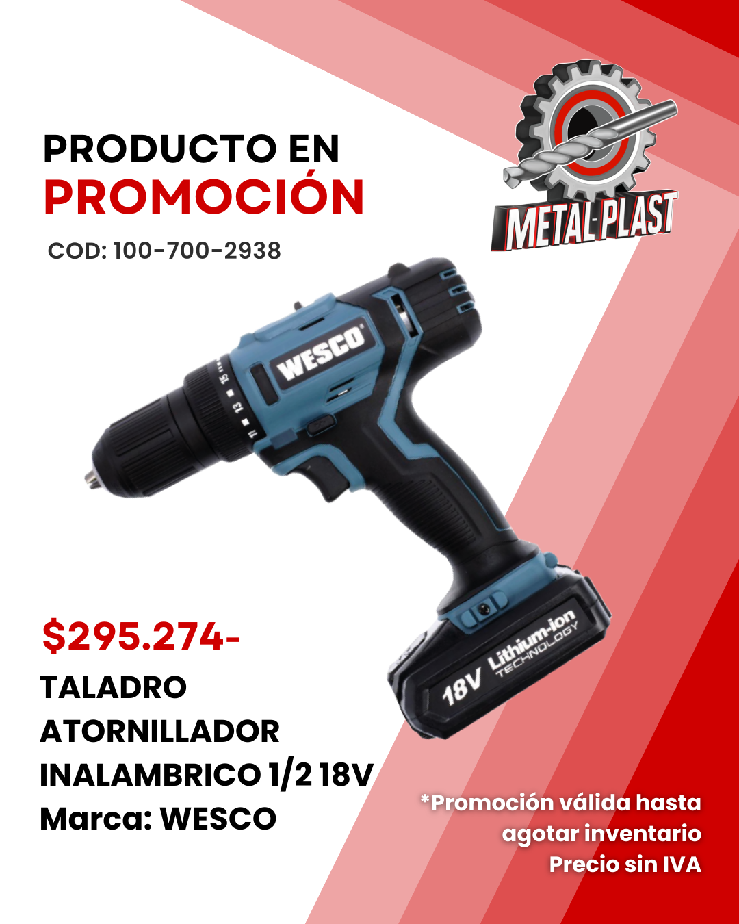 Taladro Atornillador Inalámbrico 1/2 - 18V - WESCO