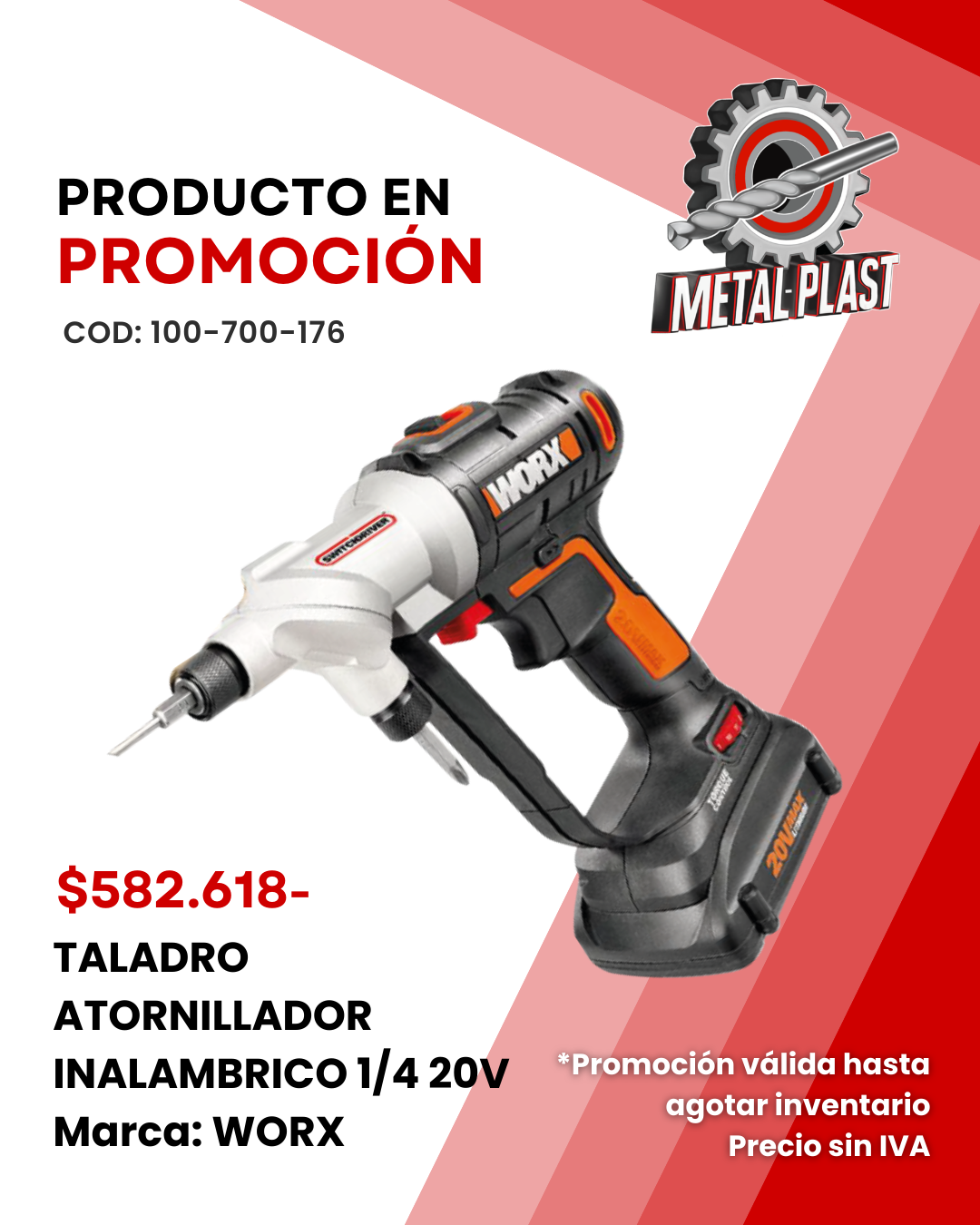 Taladro Atornillador Inalámbrico 1/4 - 20V - WORX