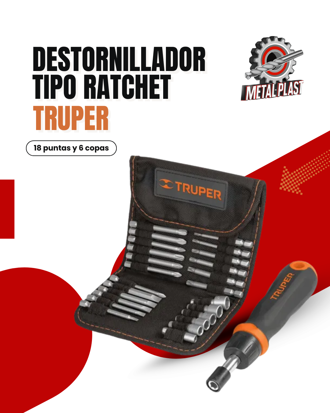 Destornillador Tipo Ratchet con 18 Puntas y 6 Copas - Truper