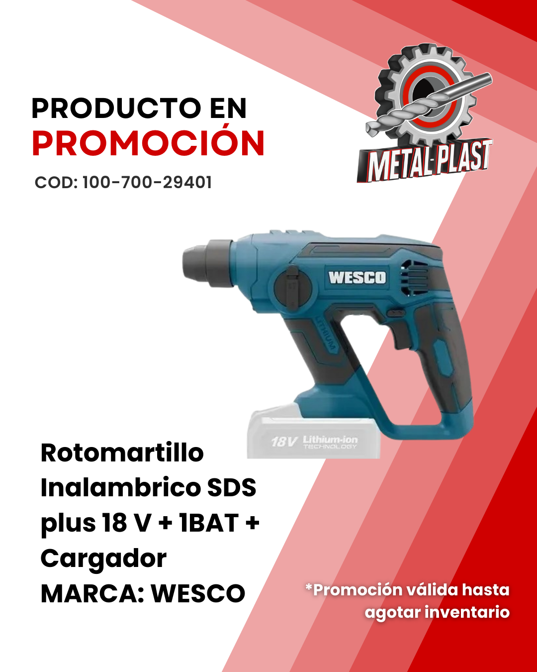 Rotomartillo Inalambrico SDS plus 18 V - WESCO