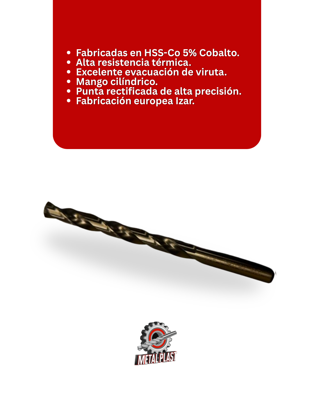 Broca Helicoidal HSS-Co 5% Cobalto - Milimétricas - Mango Cilíndrico - Izar
